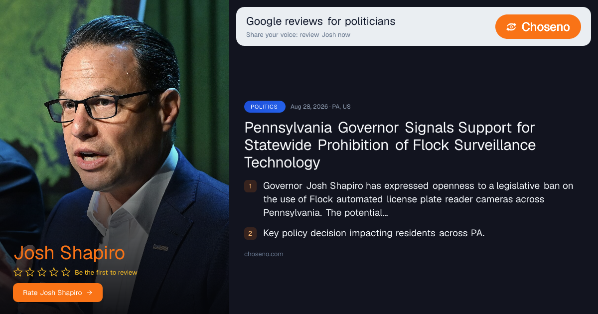 Pennsylvania Governor Signals Support for Statewide Prohibition of Flock Surveillance Technology