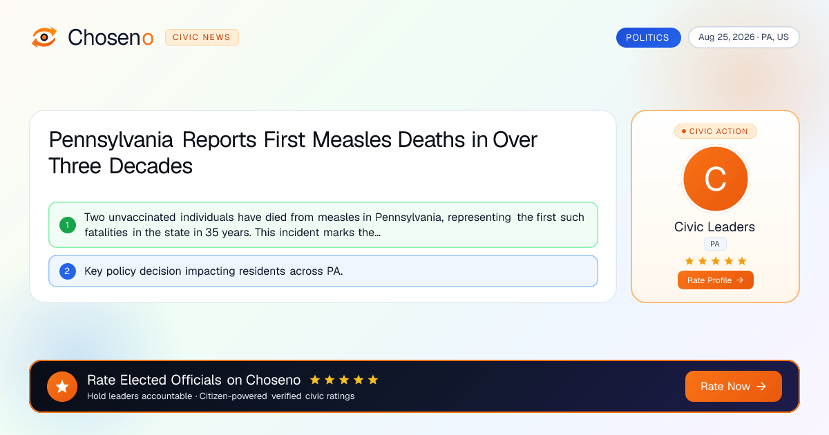 Visual summary for Pennsylvania Reports First Measles Deaths in Over Three Decades