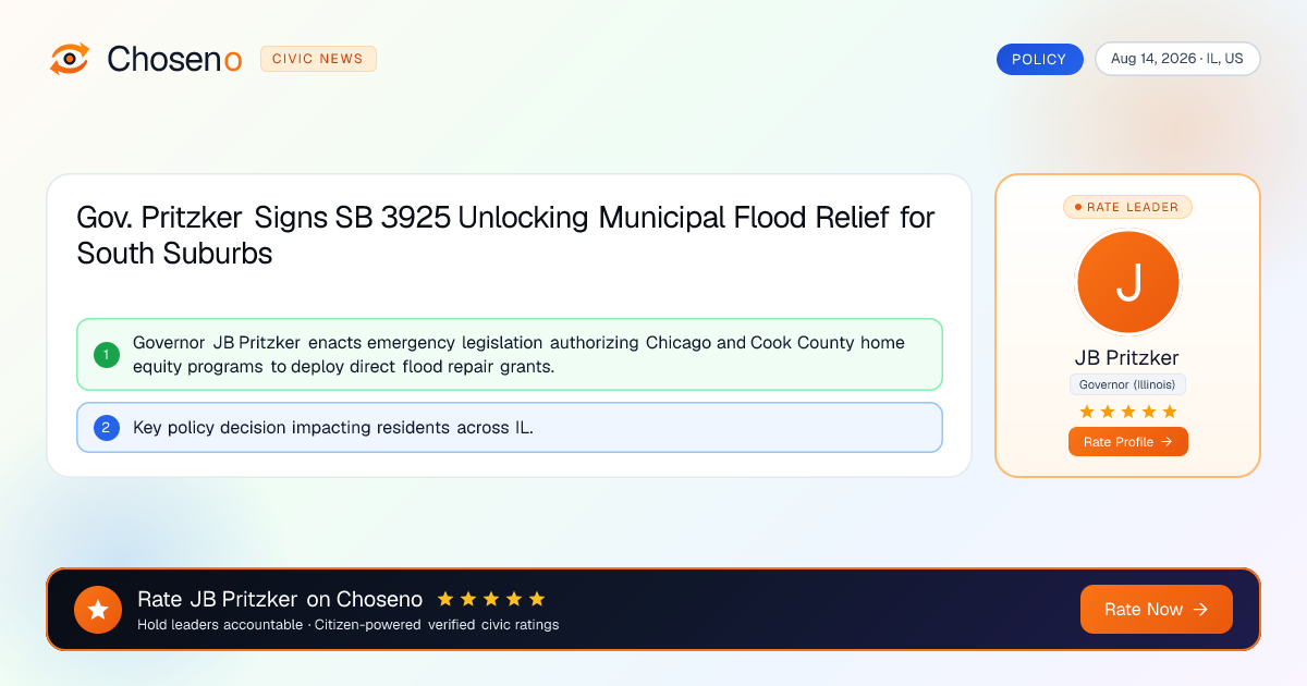 Gov. Pritzker Signs SB 3925 Unlocking Municipal Flood Relief for South Suburbs