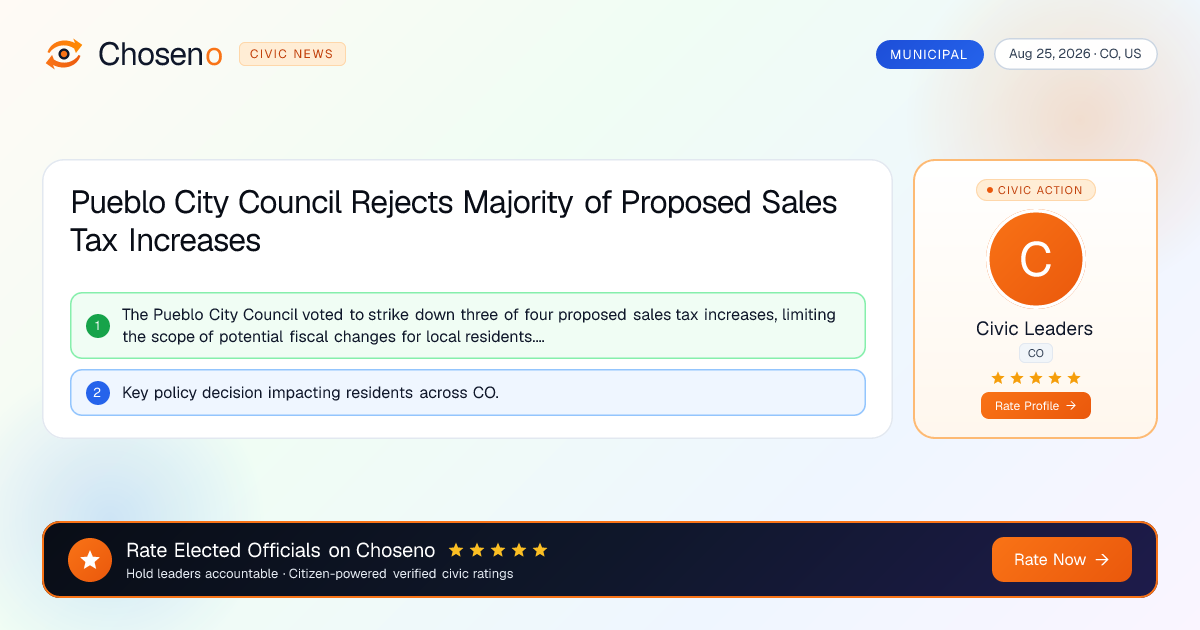 Visual summary for Pueblo City Council Rejects Majority of Proposed Sales Tax Increases
