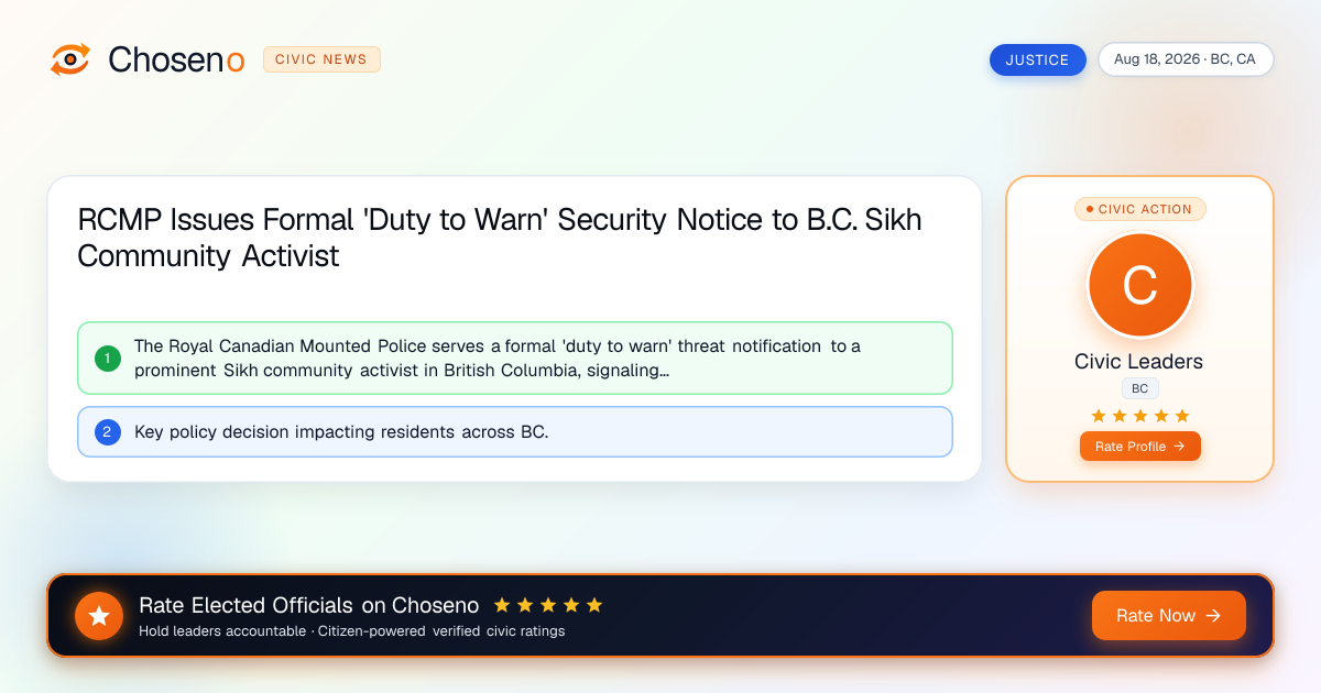 RCMP Issues Formal 'Duty to Warn' Security Notice to B.C. Sikh Community Activist