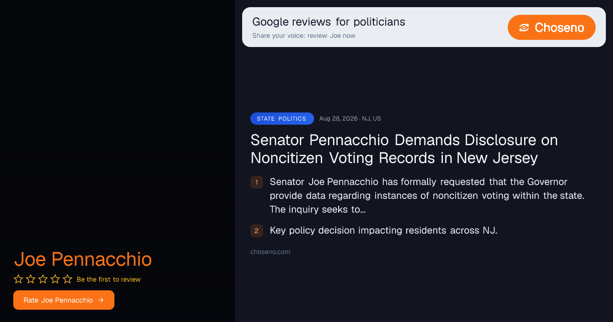 Senator Pennacchio Demands Disclosure on Noncitizen Voting Records in New Jersey