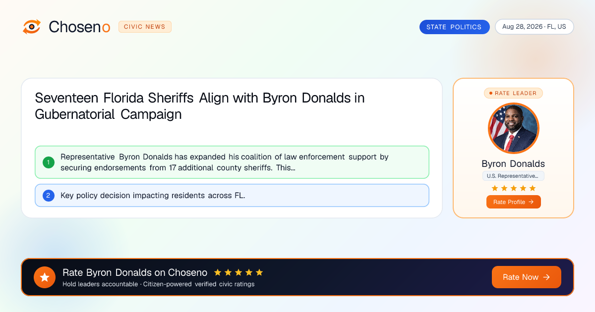 Seventeen Florida Sheriffs Align with Byron Donalds in Gubernatorial Campaign