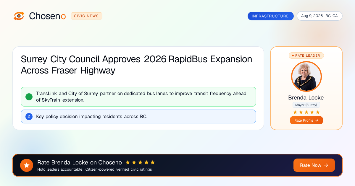 Surrey City Council Approves 2026 RapidBus Expansion Across Fraser Highway