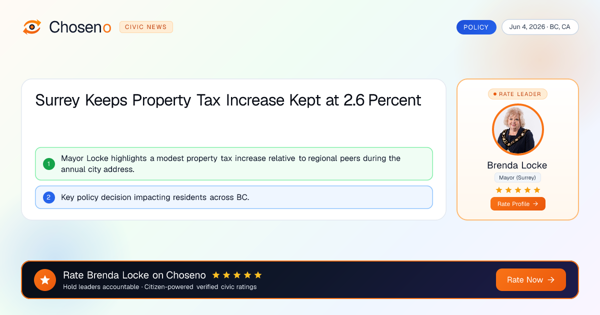 Surrey Keeps Property Tax Increase Kept at 2.6 Percent