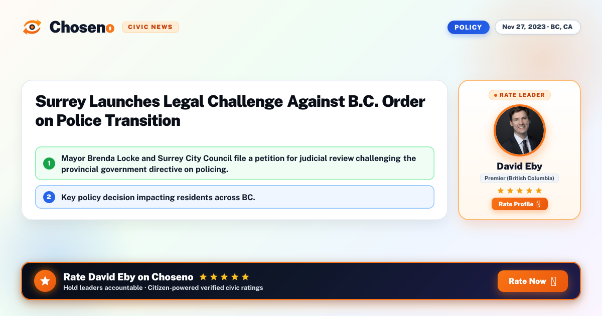 Surrey Launches Legal Challenge Against B.C. Order on Police Transition