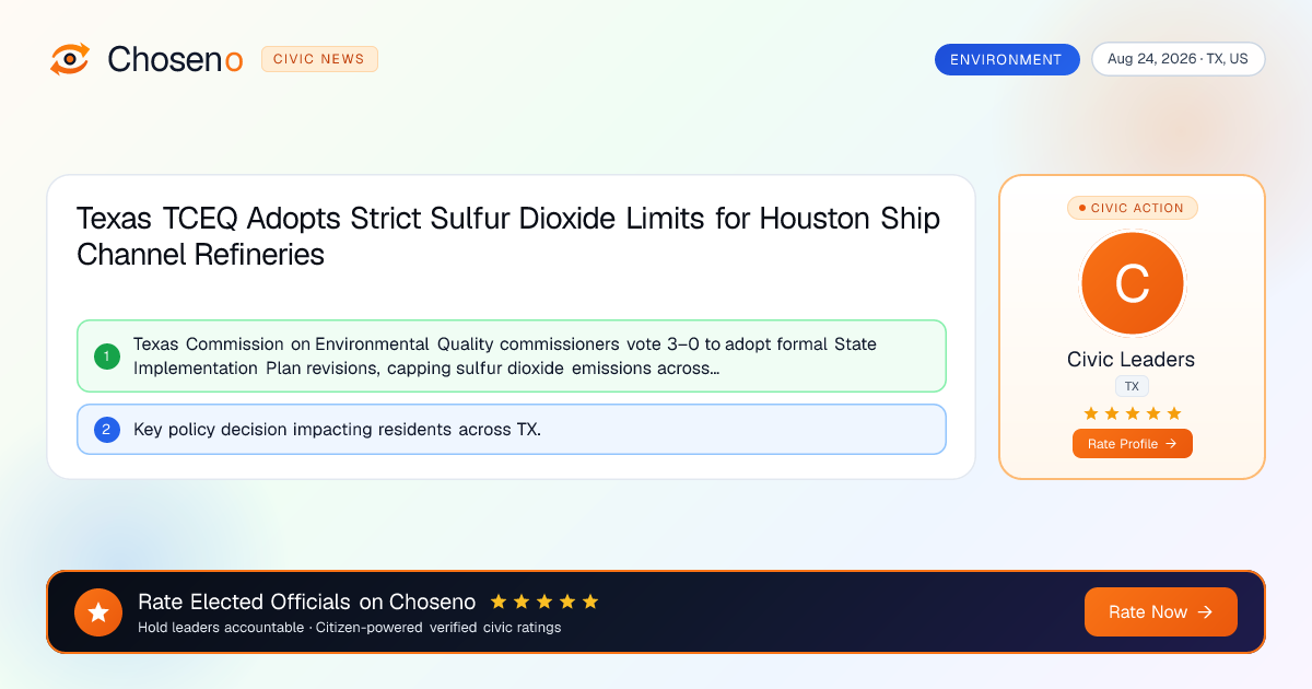 Texas TCEQ Adopts Strict Sulfur Dioxide Limits for Houston Ship Channel Refineries