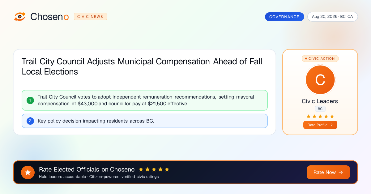 Visual summary for Trail City Council Adjusts Municipal Compensation Ahead of Fall Local Elections