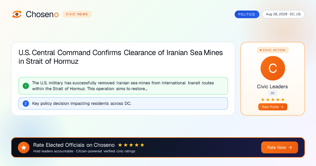 U.S. Central Command Confirms Clearance of Iranian Sea Mines in Strait of Hormuz