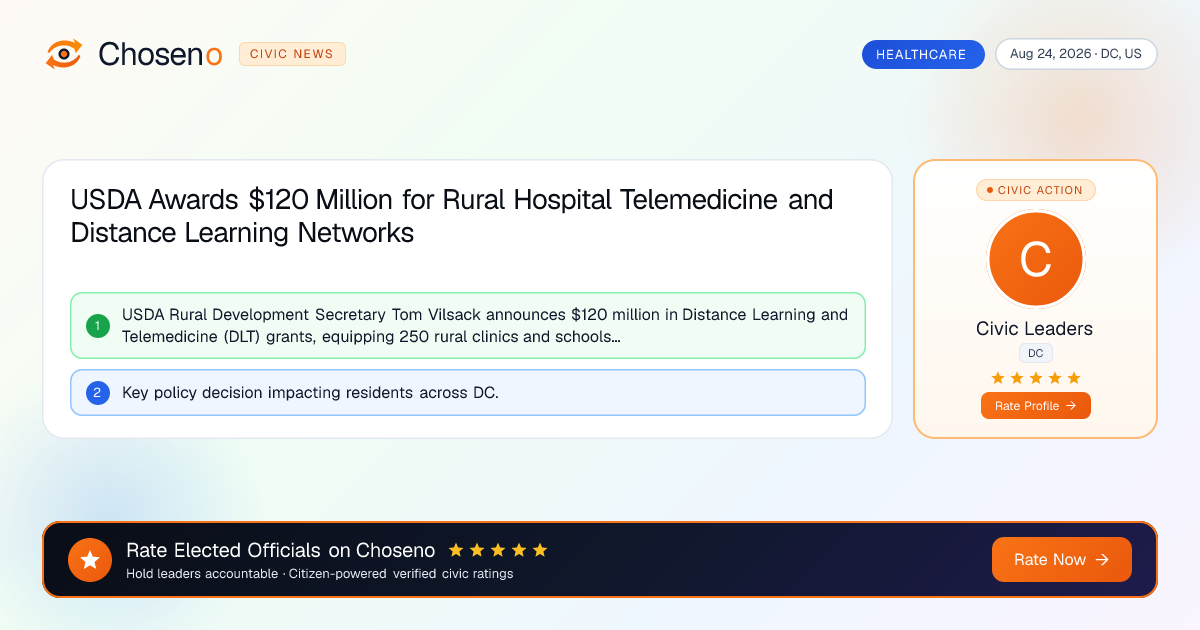 Visual summary for USDA Awards $120 Million for Rural Hospital Telemedicine and Distance Learning Networks