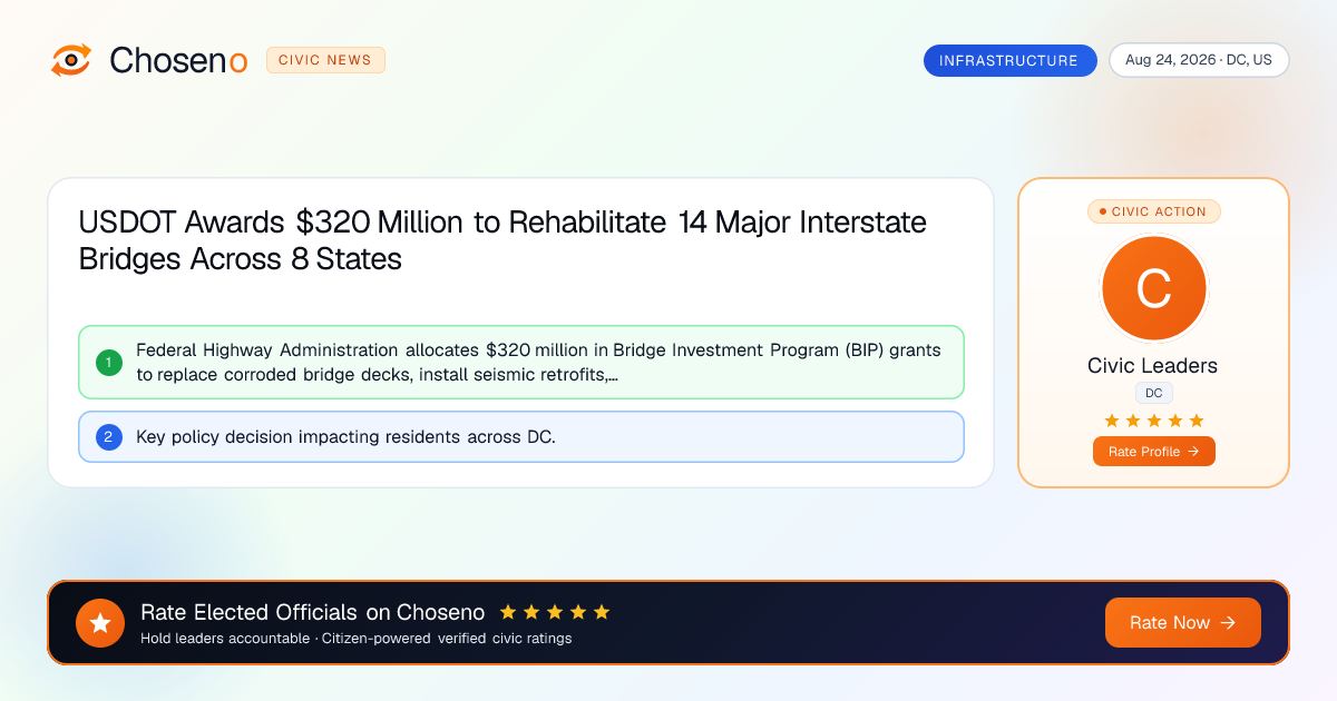 USDOT Awards $320 Million to Rehabilitate 14 Major Interstate Bridges Across 8 States