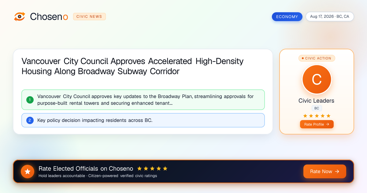 Visual summary for Vancouver City Council Approves Accelerated High-Density Housing Along Broadway Subway Corridor