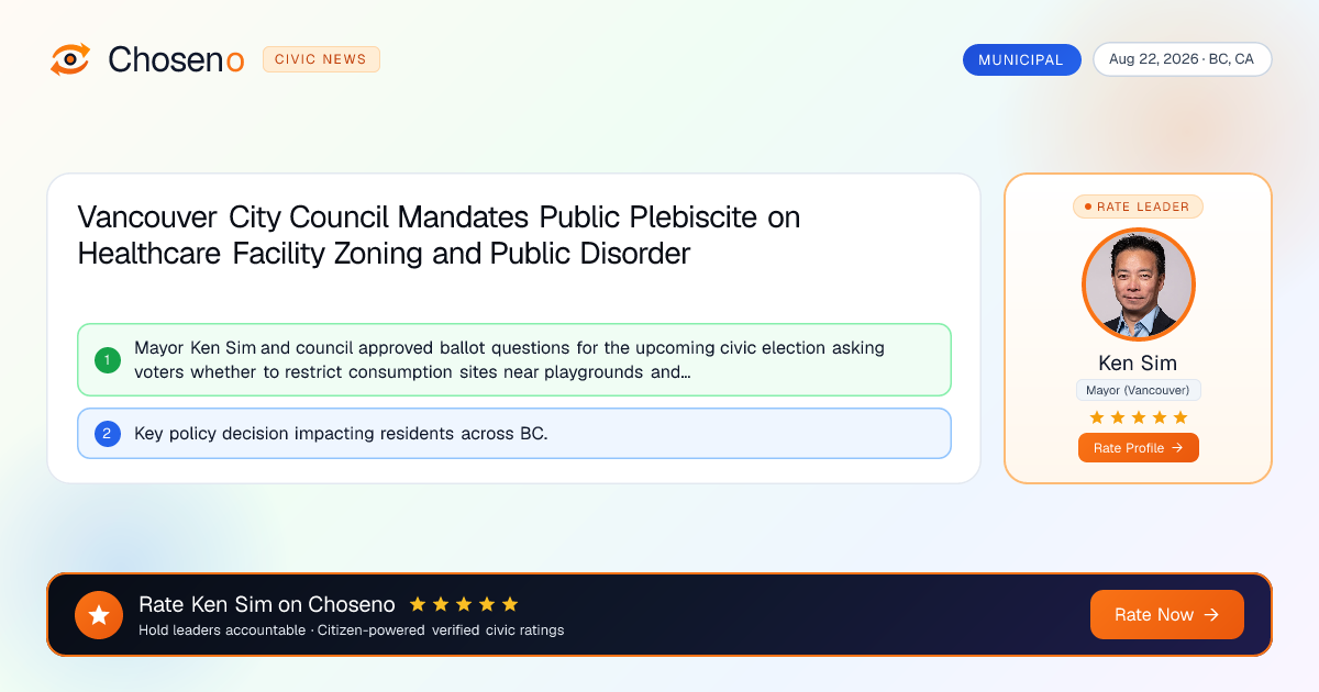 Vancouver City Council Mandates Public Plebiscite on Healthcare Facility Zoning and Public Disorder