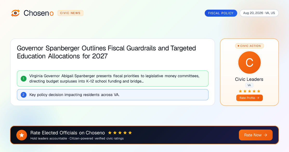 Visual summary for Governor Spanberger Outlines Fiscal Guardrails and Targeted Education Allocations for 2027