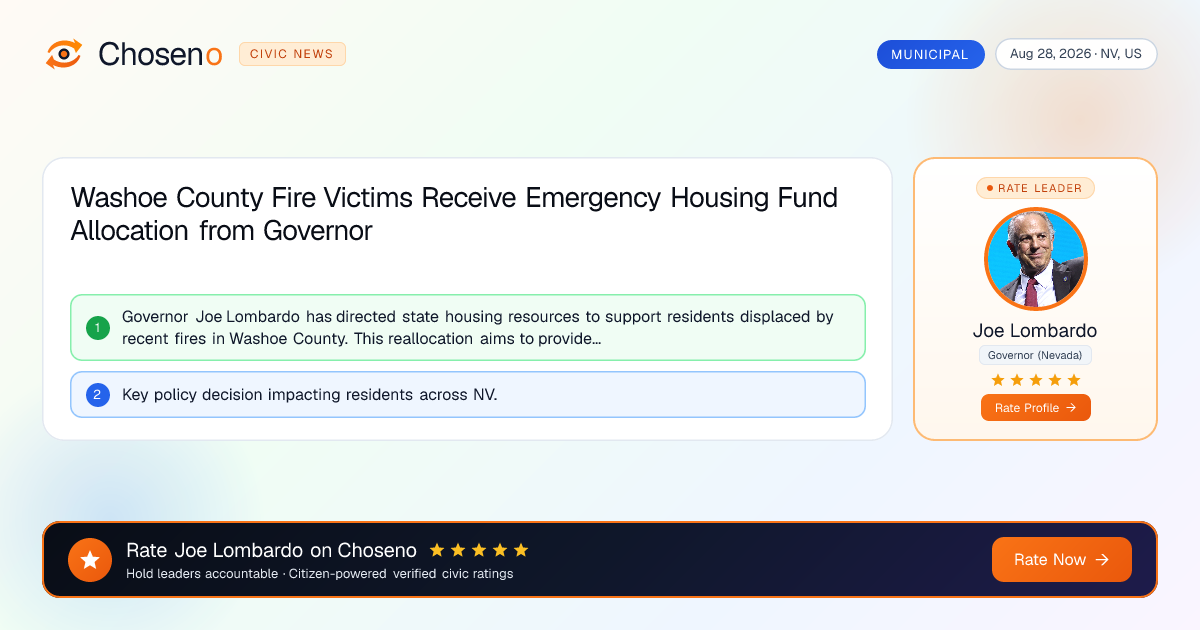 Washoe County Fire Victims Receive Emergency Housing Fund Allocation from Governor