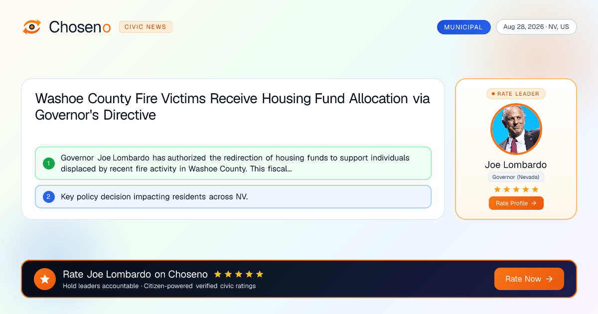 Washoe County Fire Victims Receive Housing Fund Allocation via Governor's Directive